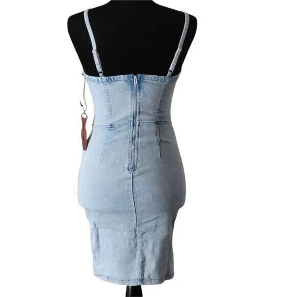 Dark Wash Camisole Denim Bustier Mini Dress with Stretch - Picture 8 of 12